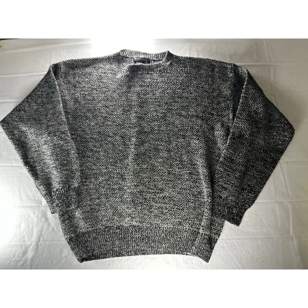 Generra Collection Sweater Men's Small Black‎ White Knit Crewneck Cotton Ramie